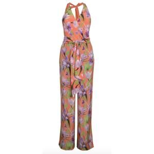 Alice + Olivia Cyrus Floral Halter Jumpsuit Coral Multi Size 10
